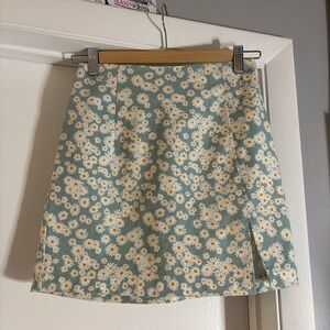 Women's Mini Skirt in Baby Blue with Daisies